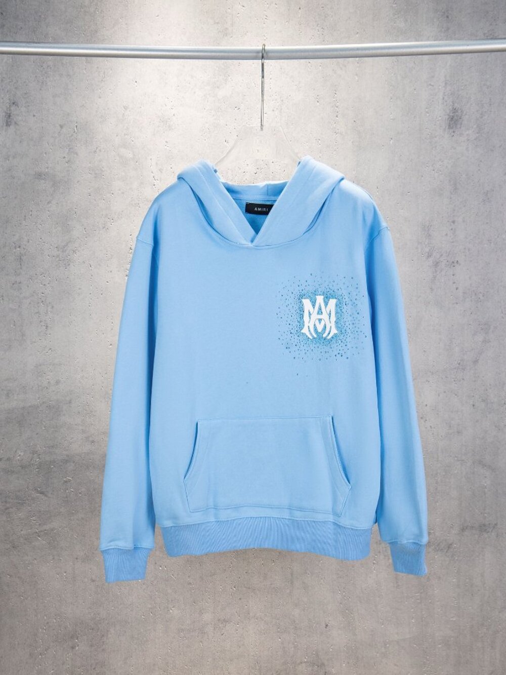 AMIRI Crystal MA Logo Hoodie Light Blue Pullover Sweatshirt